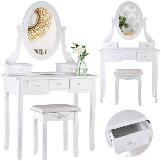 Stylish dressing table, white, retro dressing table, mirror, satin stool ZA4827