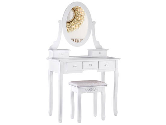 Stylish dressing table, white, retro dressing table, mirror, satin stool ZA4827