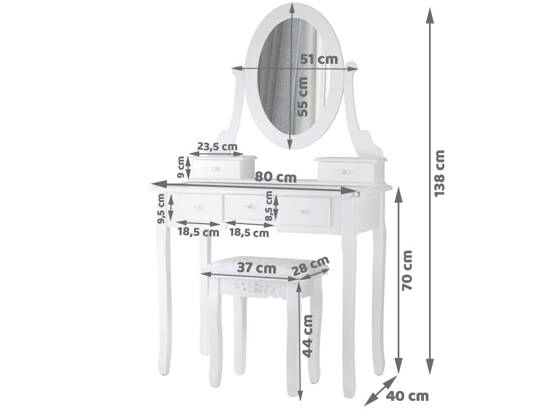 Stylish dressing table, white, retro dressing table, mirror, satin stool ZA4827