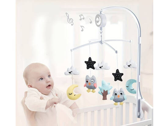 Wind-up CAROUSEL for a baby with plush owl pendants ZA4317