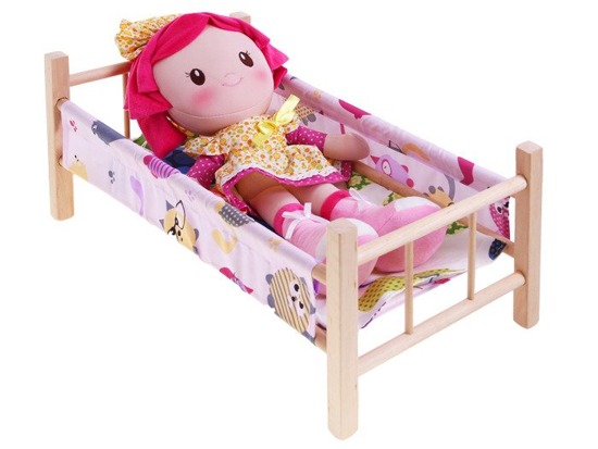 Wooden BED for dolls 50cm + bedding ZA2022