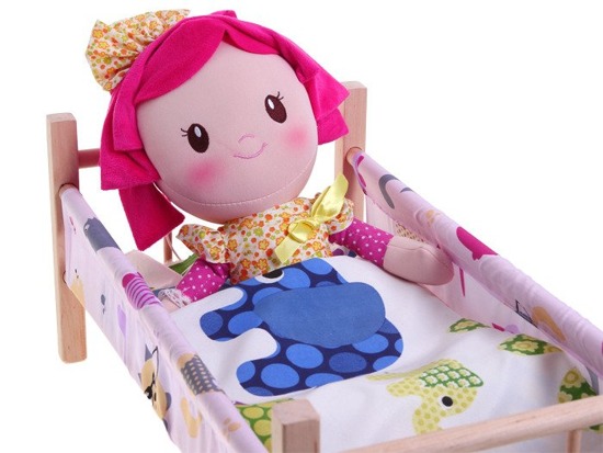 Wooden BED for dolls 50cm + bedding ZA2022