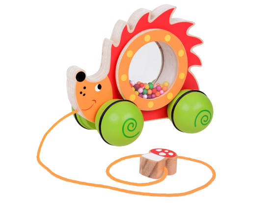 Wooden Hedgehog on wheels with colorful balls toy ZA5379