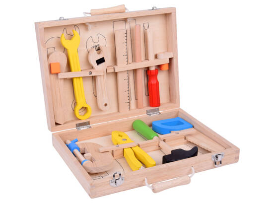 Wooden Tool Case Hammer Saw Screwdriver 10 Tools ZA5382