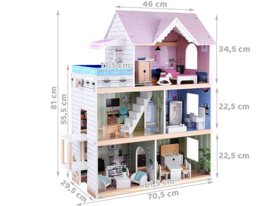 Wooden dollhouse with a swimming pool, an elevator ZA4835