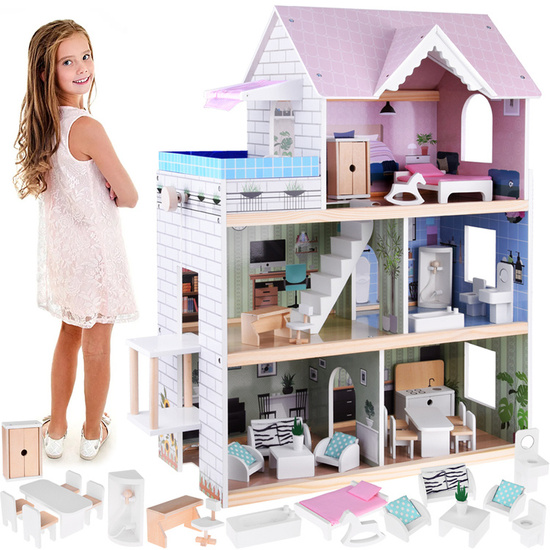 Wooden dollhouse with a swimming pool, an elevator ZA4835