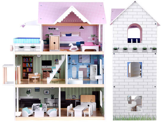 Wooden dollhouse with a swimming pool, an elevator and LED lighting ZA4835