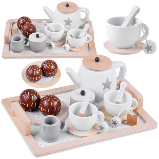 Wooden tea set, cups, tray ZA4124