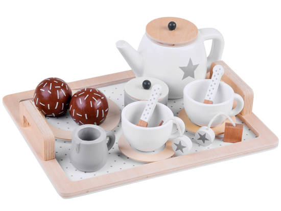 Wooden tea set, cups, tray ZA4124