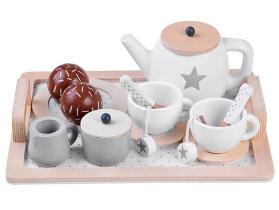 Wooden tea set, cups, tray ZA4124