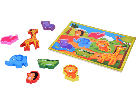 Wooden puzzle safari animals jigsaw 7pcs match shapes ZA5256