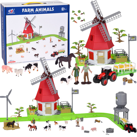 SERIA ZWIERZĘTA FARMA Zestaw WIATRAK młyn 101ele figurki ZA5688