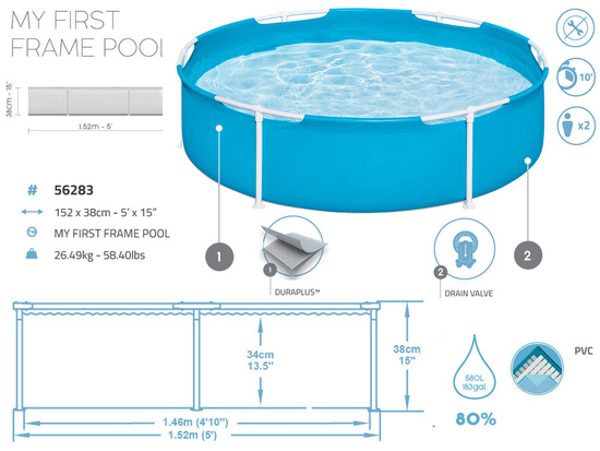 Bestway Children's Frame Pool 152x38cm Paddling Pool 56283