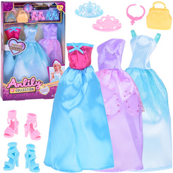 Set of Fashionable doll clothes Dresses + jewelry + accessories ZA5414