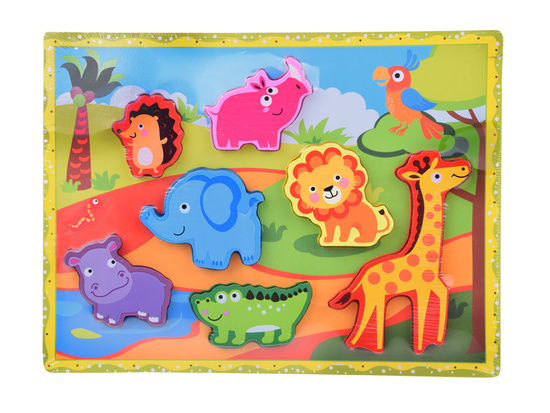 Wooden puzzle safari animals jigsaw 7pcs match shapes ZA5256