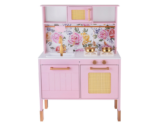 Adorable Wooden Rose Play Kitchen for Kids with Stove, Sink and Pots ZA5932
