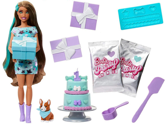 Mattel Barbie Party Unboxed doll from the series: Birthday + corgi dog ZA6066
