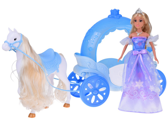 Princess doll in a ball gown with a white horse and carriage ZA5419