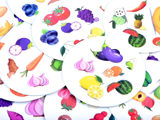 Fast Finger Card Game - Find the Pair of FRUIT and VEGETABLE Round Cards ZA3293
