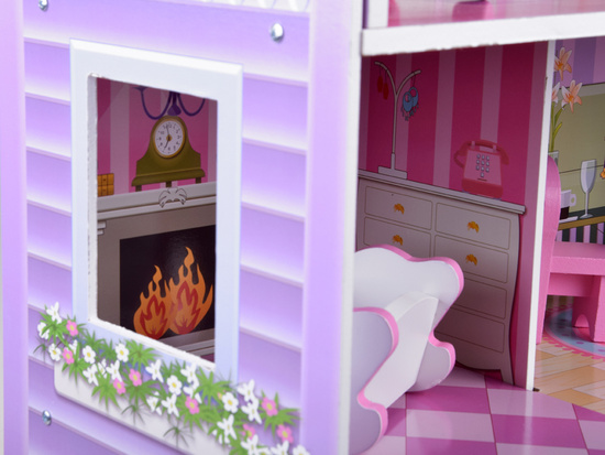 PINK Wooden dollhouse + furniture + LED lighting ZA4130