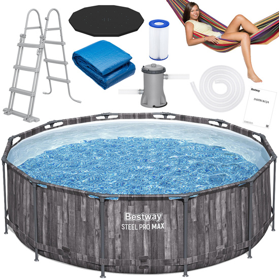 Bestway Basen stelażowy 366x100cm drewno 10w1 pompa pokrywa drabinka 5614X