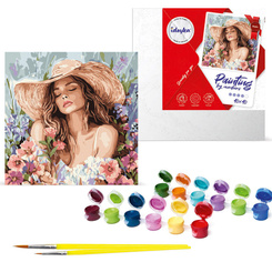 Painting by numbers 40 x 40 cm KHO8569 Girl in a hat among flowers AP0100