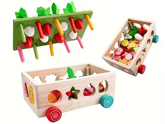 Sorter Montessori drewniany wózek złap robaczka marchewki układanka ZA5903