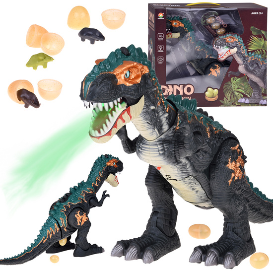 Large robot dinosaur walks, roars, LAYS EGGS, light effects pair ZA5716