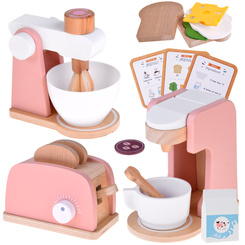 Wooden Set Toaster Coffee Machine Mixer + Accessories – Small Pretend Play Appliances ZA5929