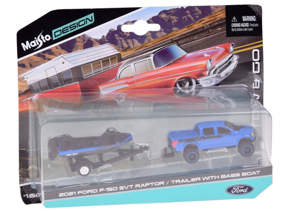 Licensed metal car 1:64 Ford F-150 SVT Raptor 2021 and boat ZA5970