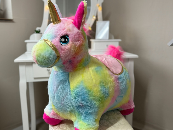 Inflatable horse pony jumper rainbow unicorn plush + pump ZA5444