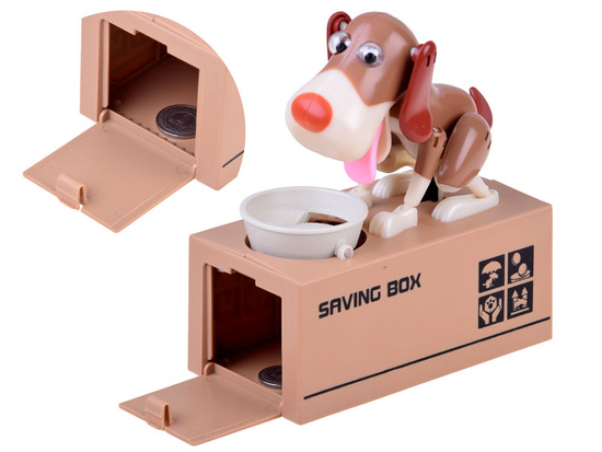Dog eating a piggy bank coin ZA1868