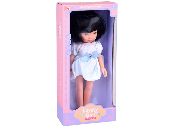 Lovely Girl Doll with Black Short Hair in White Dress 33cm ZA5850
