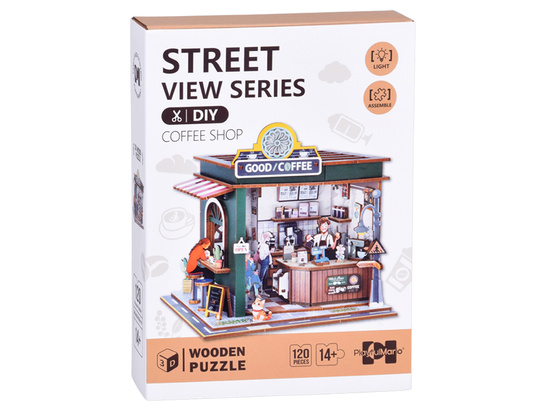 Wooden 3D PUZZLE Building series Cafe 120 elements lighting ZA6012