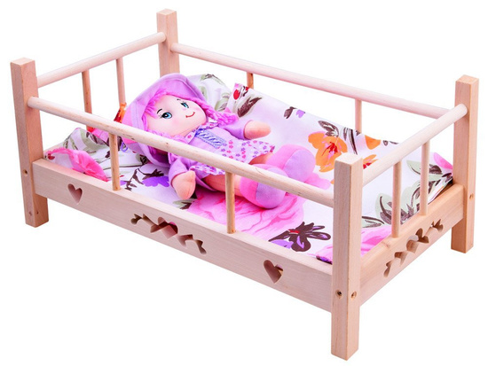 Wooden BED for dolls 50cm + bedding ZA2781