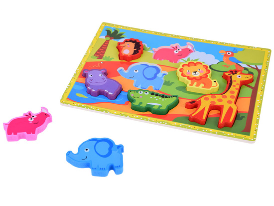 Wooden puzzle safari animals jigsaw 7pcs match shapes ZA5256