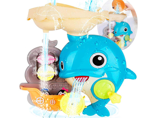 Cheerful dolphin bath toy + boat with penguins ZA5064