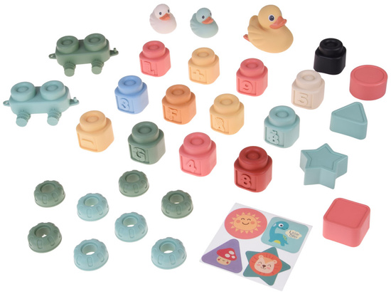 Soft Pastel Rubber Blocks with Adorable Ducklings – 30-Piece Set ZA5671