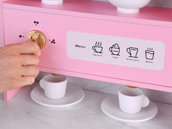 Large interactive wooden kitchen with glamour gold accessories and ZA5933 coffee machine