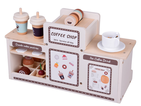 Wooden Coffee Shop Set – Café Playset with Coffee Machine, Cups & Desserts ZA5938