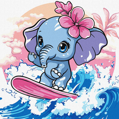 Painting by numbers for children 25x25cm KHO1259 Summer. Elephant catches a wave AP0065