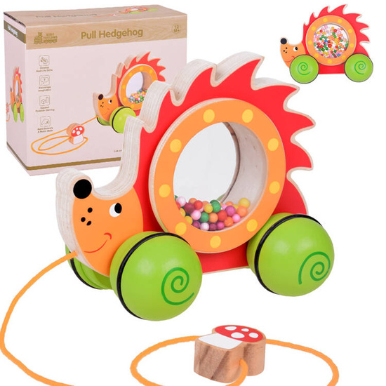 Wooden Hedgehog on wheels with colorful balls toy ZA5379