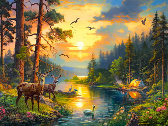 3000 Piece Sunset over Forest River Puzzle