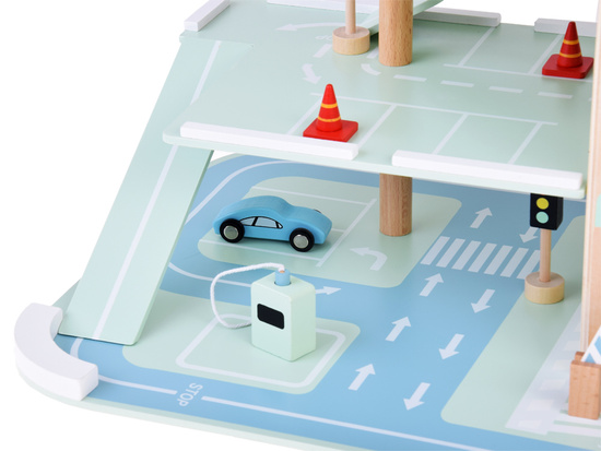 Wooden multi-storey car park ELEVATOR ramps cars signs large set ZA5615