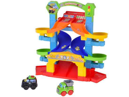 Spiral Track car set + police car and dump truck 19 pieces ZA5692