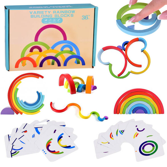 Wooden Montessori educational puzzle colorful rainbow + tasks ZA5328