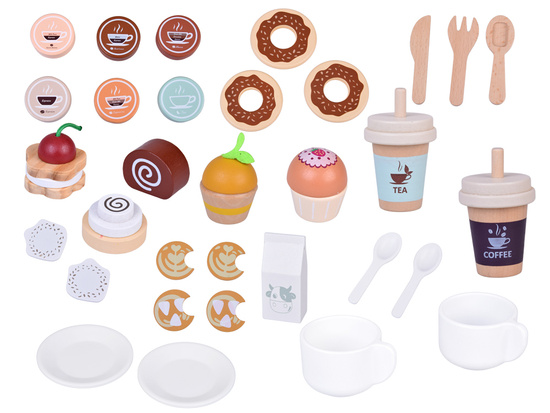 Wooden Coffee Shop Set – Café Playset with Coffee Machine, Cups & Desserts ZA5938