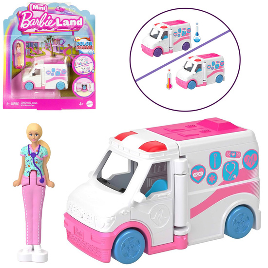 Mattel Mini Barbie Land Doctor Doll + Ambulance Car ZA6038 D