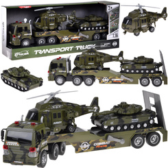 Military Transport Truck Set – Army Tank, Helicopter & Truck with Friction Power, Lights and Sounds