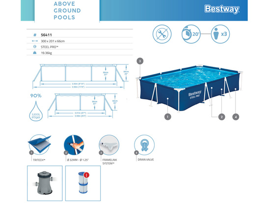 Bestway Pool rack 3,300L 300x201x66cm 56411